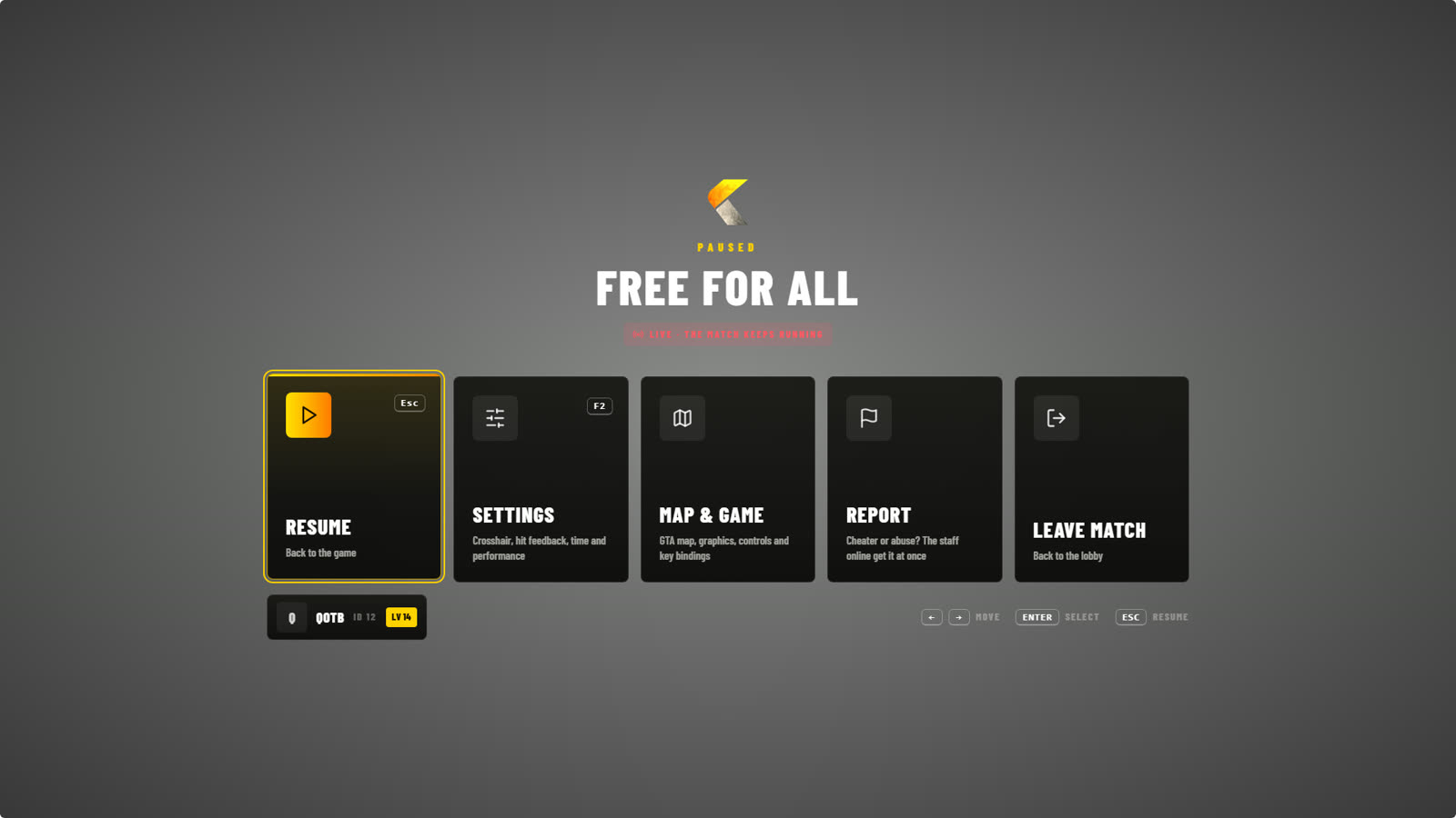Pause menu