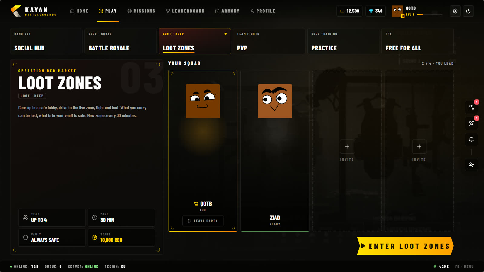 Loot Zones in the lobby